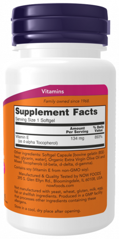 NOW Vitamin E-200 With Mixed Tocopherols, 100 капсул