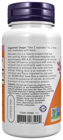 NOW Red Yeast Rice 600 mg, Красный дрожжевой рис 600 мг, 60 капсул