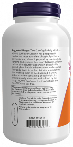NOW Sunflower Lecithin 1200 mg, 200 капсул