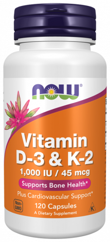 NOW Vitamin D-3 &amp; K-2 1000 IU / 45 mcg, 120 капсул