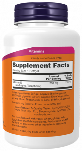 NOW Vitamin E-400 With Mixed Tocopherols, 100 капсул
